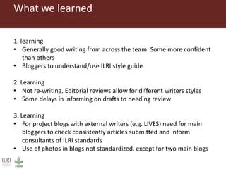 ILRI Comms project insight 2014: Blogging