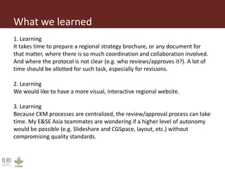 ILRI Comms project insight 2014: Supporting ILRI in East and Southeast Asia