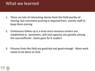 ILRI Comms project insight 2014: LIVES project knowledge management and communication