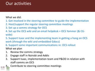 ILRI Comms project insight 2014: OCS comms