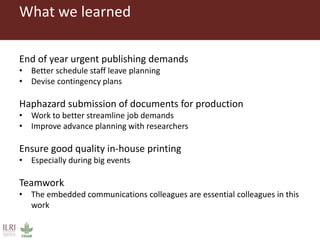ILRI Comms project insight 2014: Publishing
