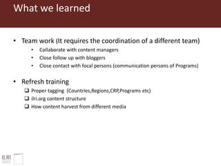 ILRI Comms project insight 2014: Web developments