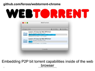 27 GENBAND Confidential and Proprietary
github.com/feross/webtorrent-chrome
Embedding P2P bit torrent capabilities inside of the web
browser
 