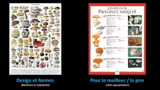 Design et formes
(Résilience et modularité)
Pour le meilleur / le pire
(Libre appropriation)
 