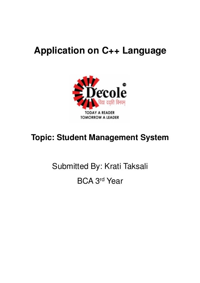 Krati Taxali,Project On C++ Language ,Final year BCA ,Dezyne E'cole College