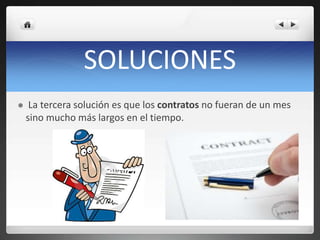 SOLUCIONES
 La tercera solución es que los contratos no fueran de un mes
sino mucho más largos en el tiempo.
 