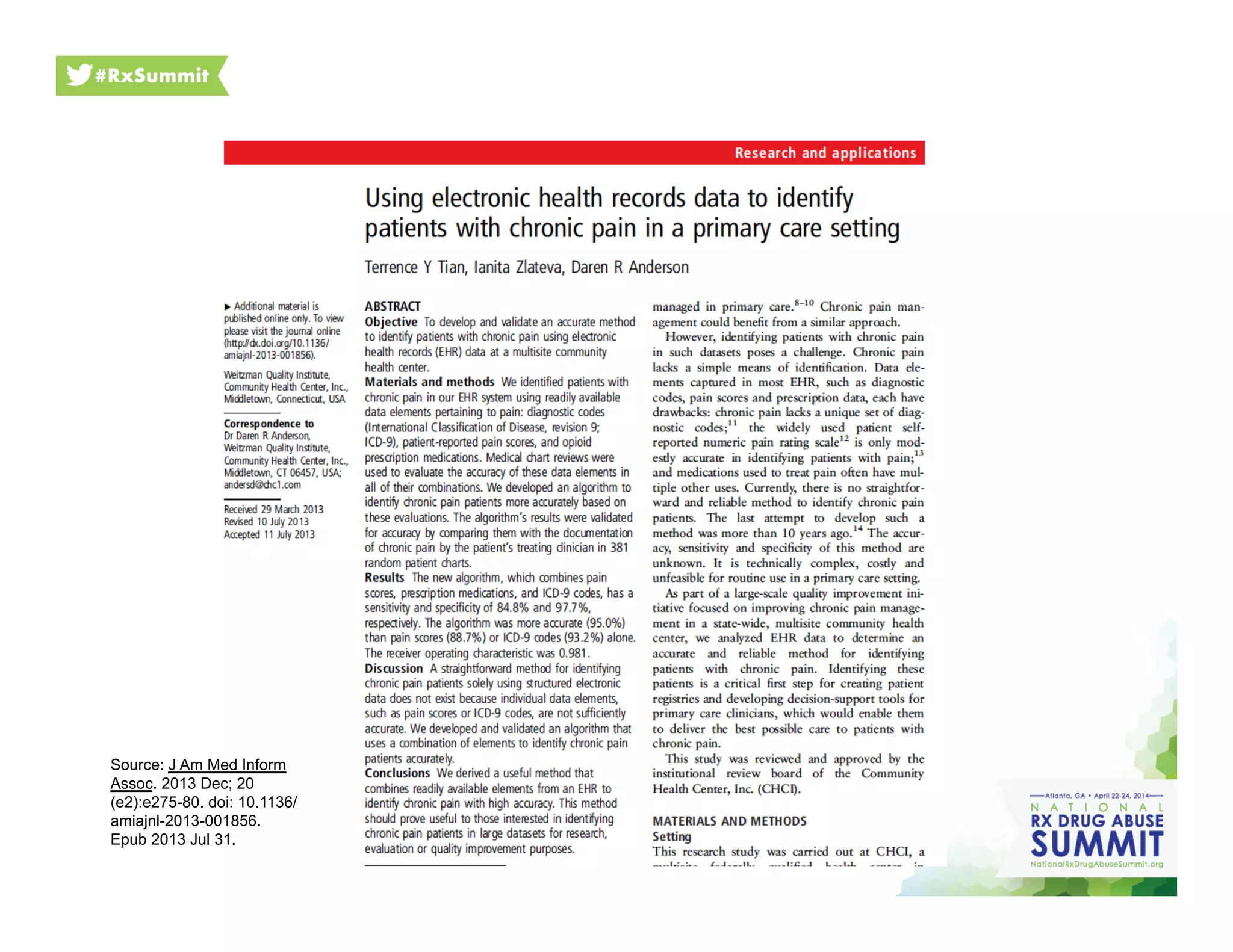 Source: J Am Med Inform
Assoc. 2013 Dec; 20
(e2):e275-80. doi: 10.1136/
amiajnl-2013-001856.
Epub 2013 Jul 31.
 