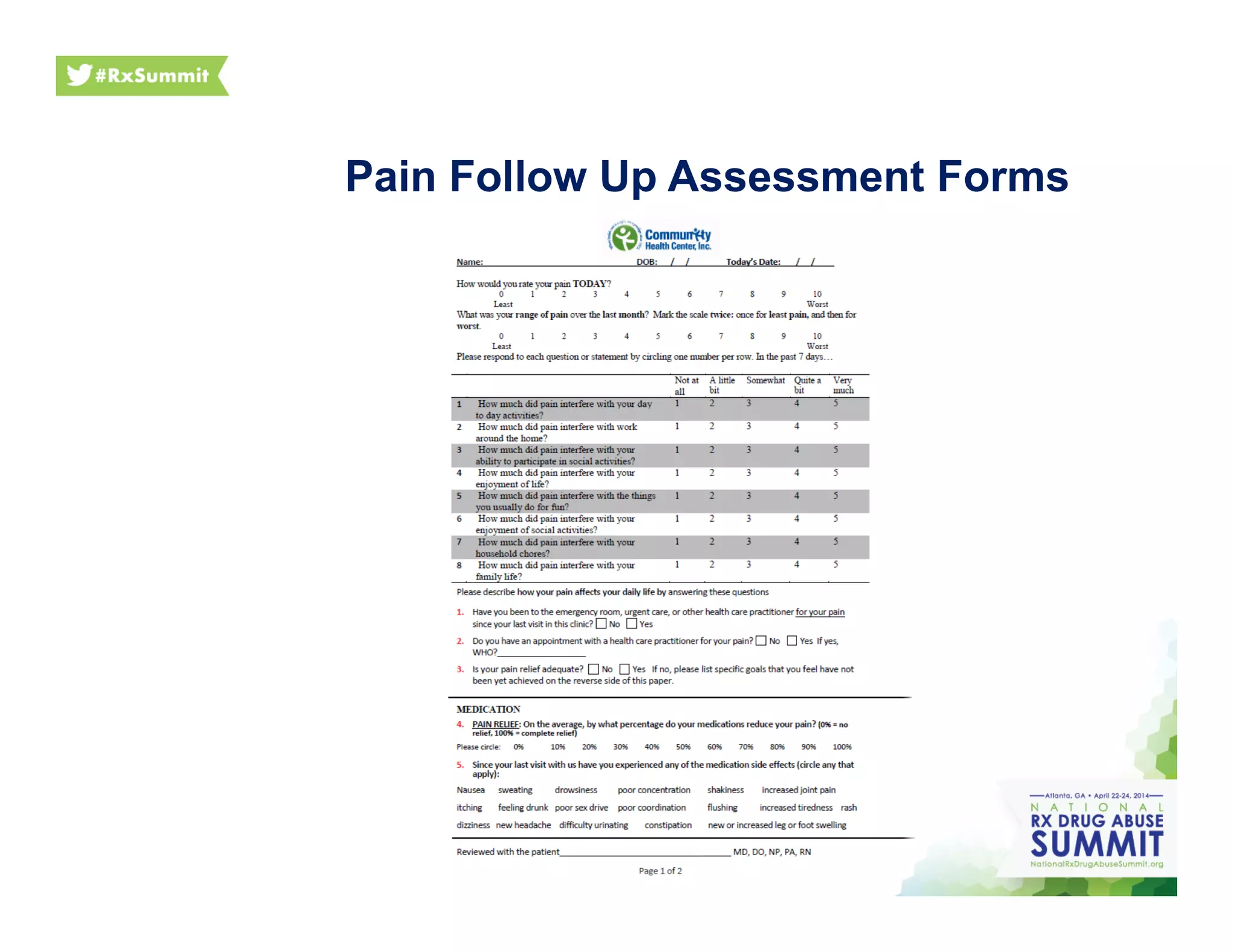 Pain Follow Up Assessment Forms
 