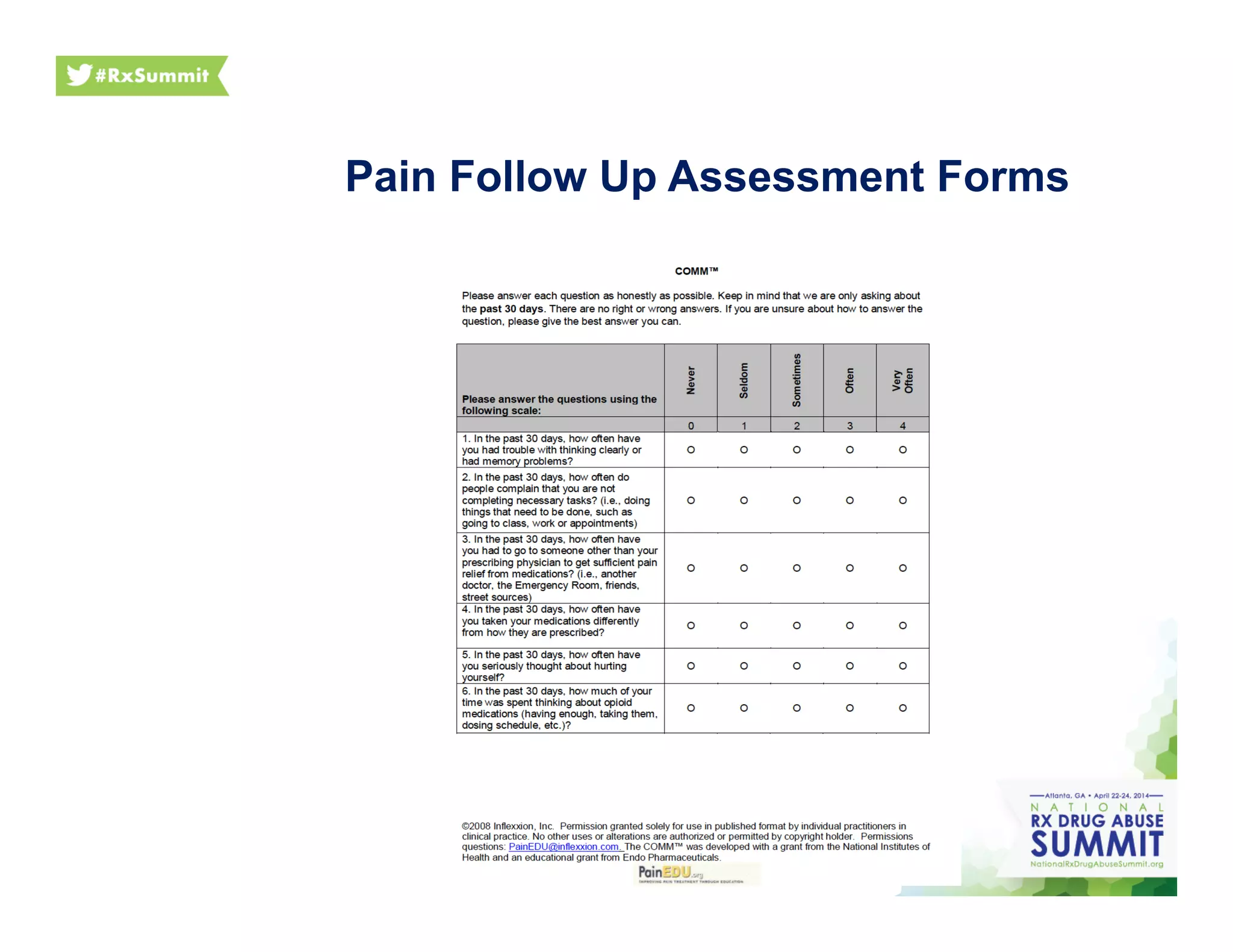 Pain Follow Up Assessment Forms
 