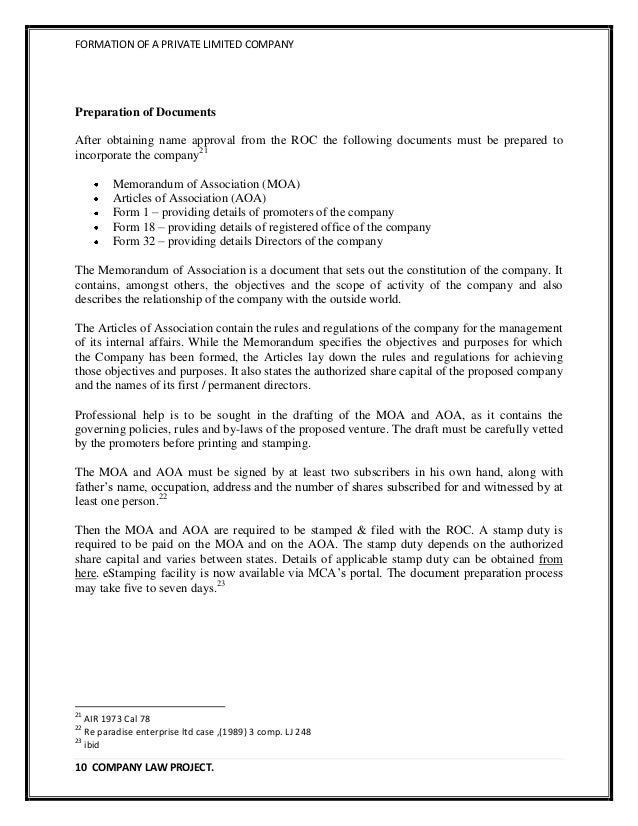 formation of a company aoa form
