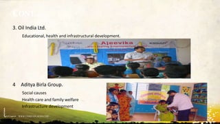 WWW.UNIQUEPLACES.COM
CONT…
3. Oil India Ltd.
Educational, health and infrastructural development.
4 Aditya Birla Group.
Social causes
Health care and family welfare
Infrastructure development
 