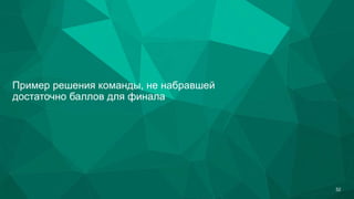 Пример решения команды, не набравшей
достаточно баллов для финала
52
 