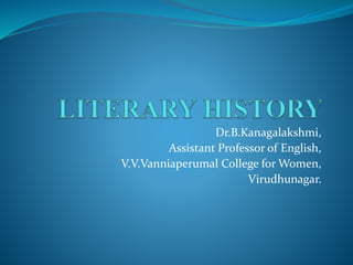 Dr.B.Kanagalakshmi,
Assistant Professor of English,
V.V.Vanniaperumal College for Women,
Virudhunagar.
 