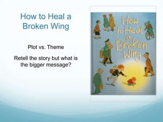 How to Heal a
  Broken Wing

      Plot vs. Theme

Retell the story but what is
  the bigger message?
 