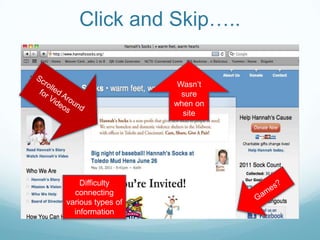 Click and Skip…..

                    Wasn’t
                     sure
                   when on
                     site




    Difficulty
  connecting
various types of
  information
 