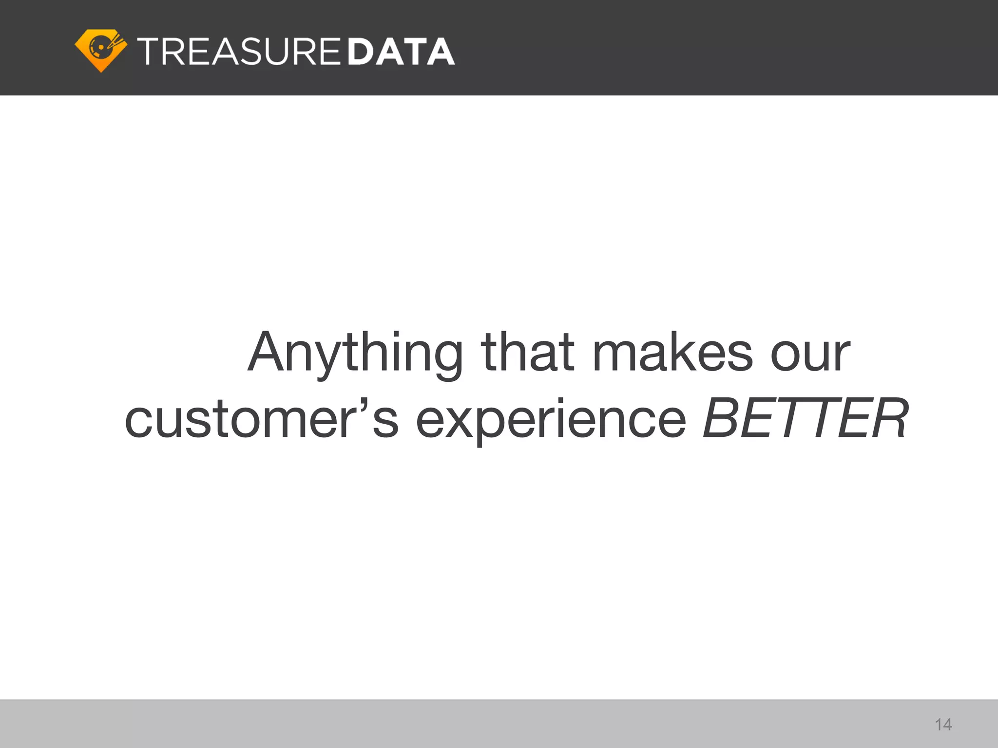 Anything that makes our
customer’s experience BETTER




                               14
 
