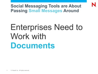 Social Messaging Tools are About Passing  Small Messages  Around Enterprises Need to Work with  Documents 