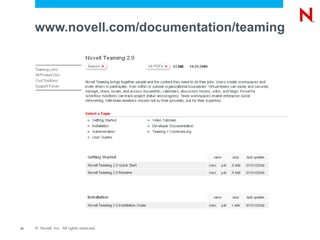 www.novell.com/documentation/teaming




31   © Novell, Inc. All rights reserved.
 