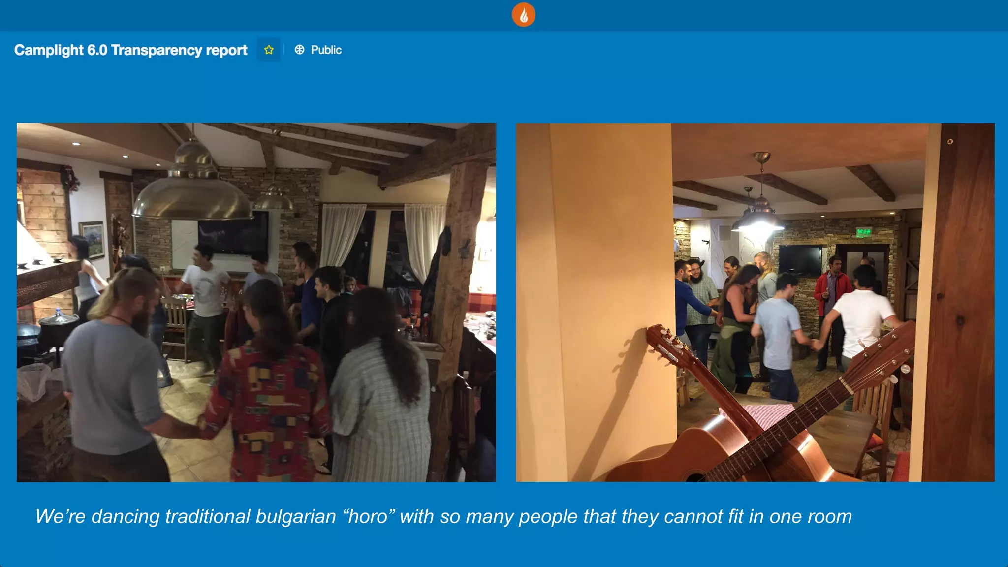 We’re dancing traditional bulgarian “horo” with so many people that they cannot fit in one room
 