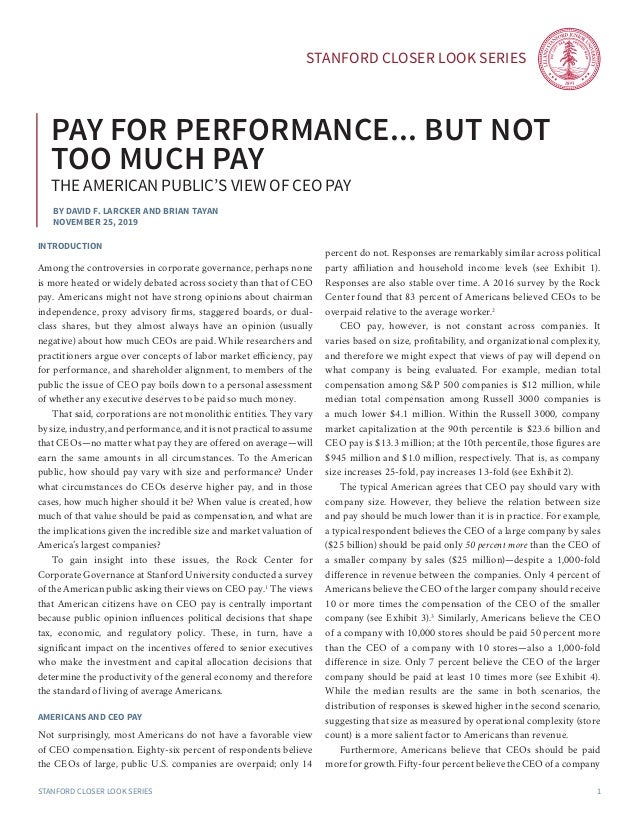 Stanford Closer LOOK series
Stanford Closer LOOK series 1
By David F. Larcker and Brian Tayan
November 25, 2019
pay for pe...