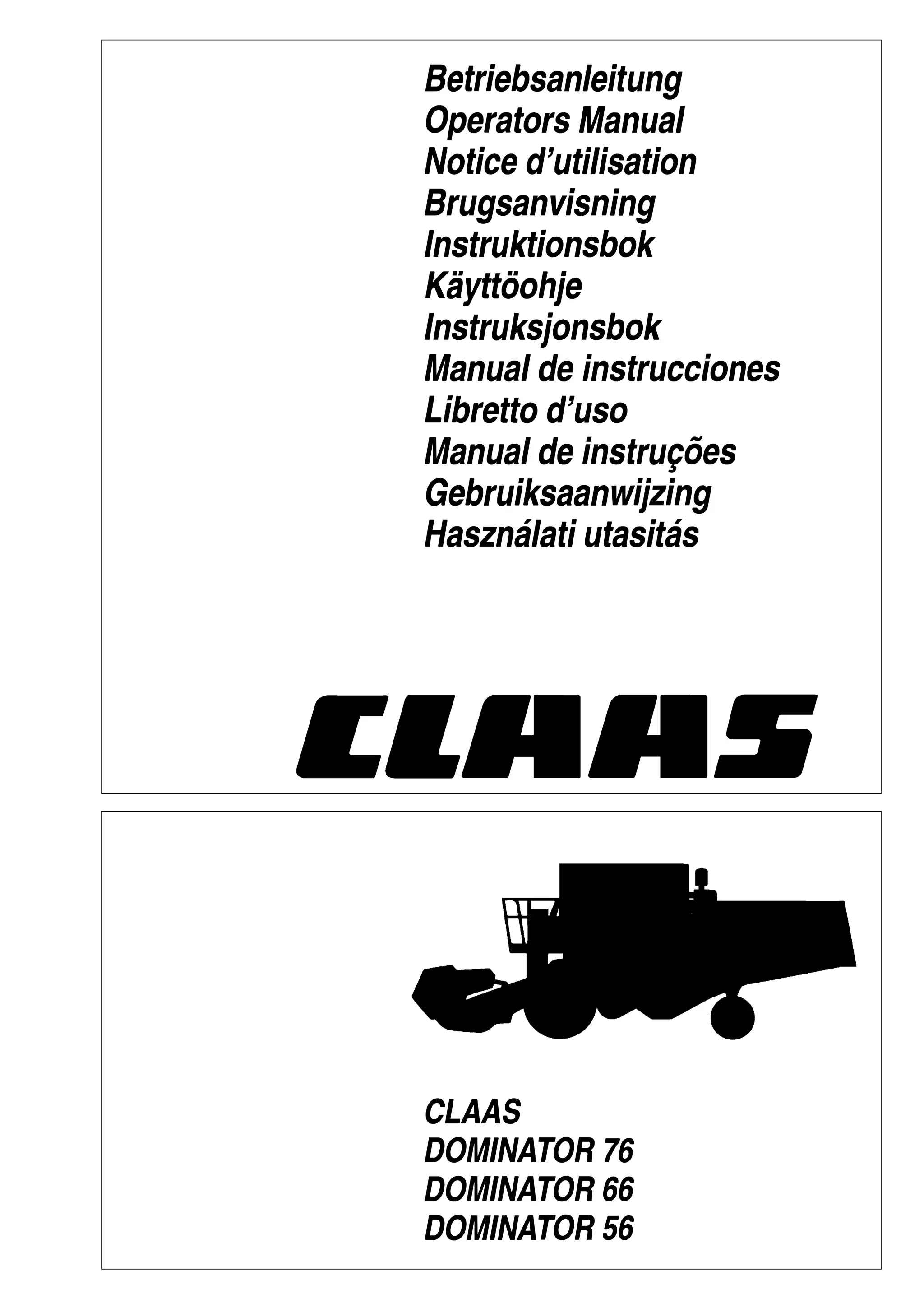 Claas Dominator Operators manual | PDF