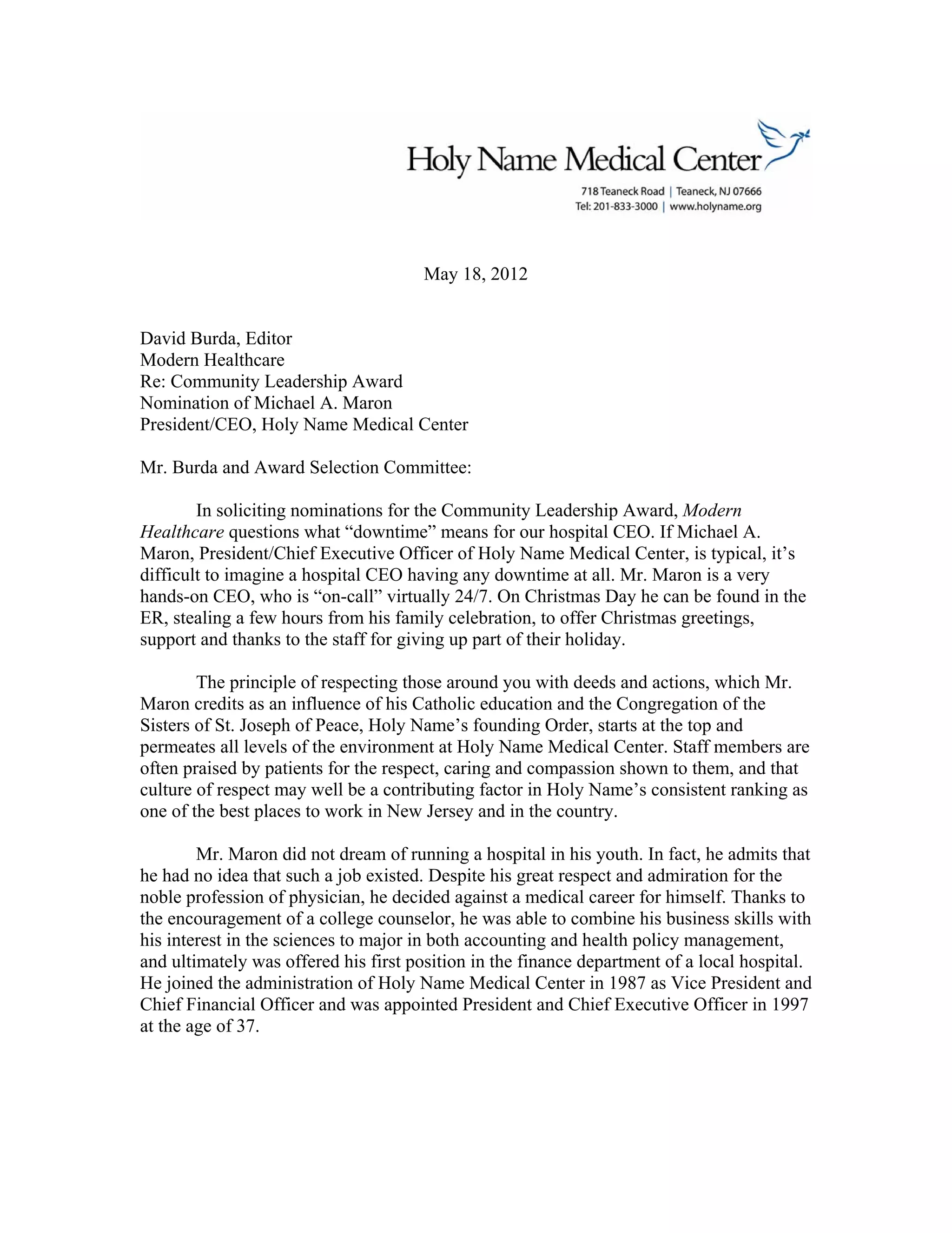 Michael Maron_Holy Name Medical Center | PDF