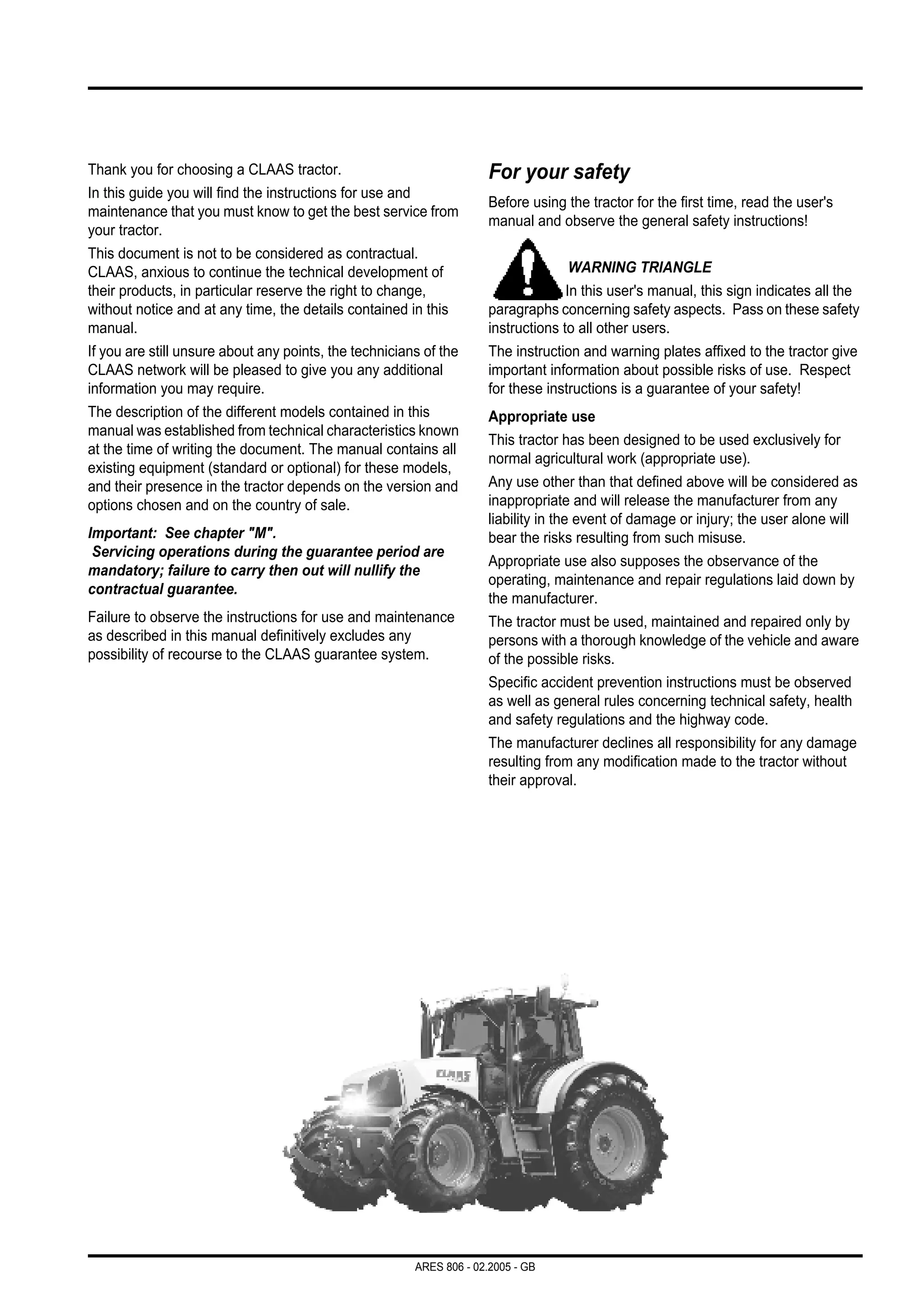 Claas Ares 816 826 836 Tractor maintenance manual | PDF