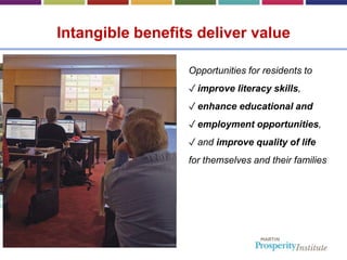 Intangible benefits deliver value
Opportunities for residents to
✓ improve literacy skills,
✓ enhance educational and
✓ em...