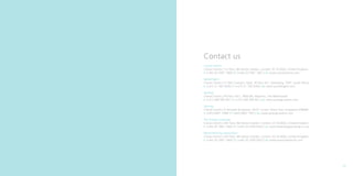 Contact us
Clarion Events
Clarion Events | 1st Floor, 86 Hatton Garden, London, EC1N 8QQ, United Kingdom
t: (+44) 20 7067 1800 | f: (+44) 20 7067 1807 | w: www.clarionevents.com

Spintelligent
Clarion Events | 31 Bell Crescent, Tokai, PO Box 321, Steenberg, 7947, South Africa
t: (+27) 21 700 3500 | f: (+27) 21 700 3500 | w: www.spintelligent.com

Synergy
Clarion Events | PO Box 1021, 3600 BA, Maarsen, The Netherlands
t: (+31) 346 590 901 | f: (+31) 346 590 601 | w: www.synergy-events.com

Synergy
Clarion Events | 9 Temasek Boulevard, 09-01 Suntec Tower Two, Singapore 038989
t: (+65) 6407 1498 | f: (+65) 6407 1501 | w: www.synergy-events.com

The Energy Exchange
Clarion Events | 4th Floor, 86 Hatton Garden, London, EC1N 8QQ, United Kingdom
t: (+44) 20 7067 1800 | f: (+44) 20 7430 0552 | w: www.theenergyexchange.co.uk

World Refining Association
Clarion Events | 5th Floor, 86 Hatton Garden, London, EC1N 8QQ, United Kingdom
t: (+44) 20 7067 1800 | f: (+44) 20 7430 0552 | w: www.wraconferences.com




                                                                                      35
 