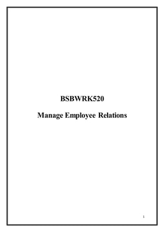 1
BSBWRK520
Manage Employee Relations
 