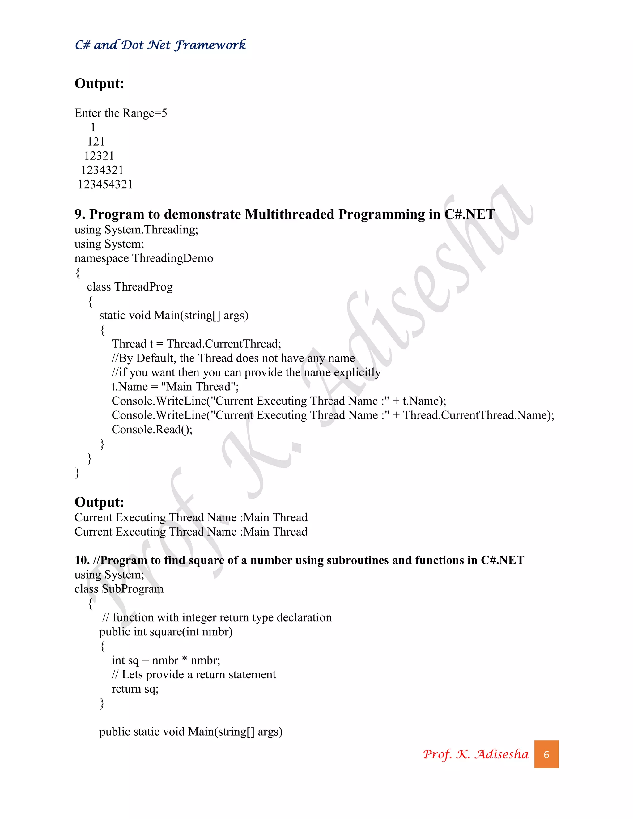 C# Lab Programs.pdf | Programming Languages | Computing