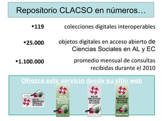 189 colecciones digitales de Ciencias Sociales en América Latina y El Caribe 22.000 objetos digitales en acceso abierto 1....