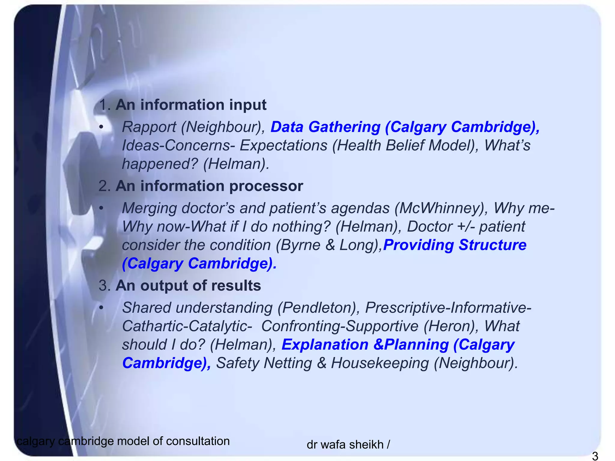 Calgary Cambridge model of consultation | PPT