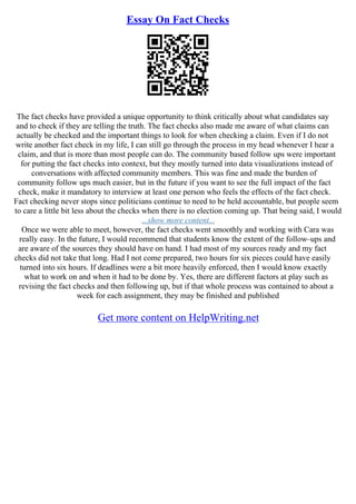 Fact Checking Paper Example Claim Of Fact Essay Examples | PDF