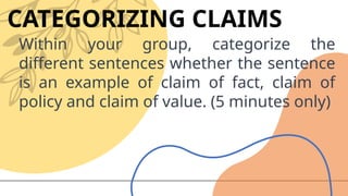 CLAIM OF POLICY, VALUE AND FACT.pptx HHHQHHQHQHQH | PPTX