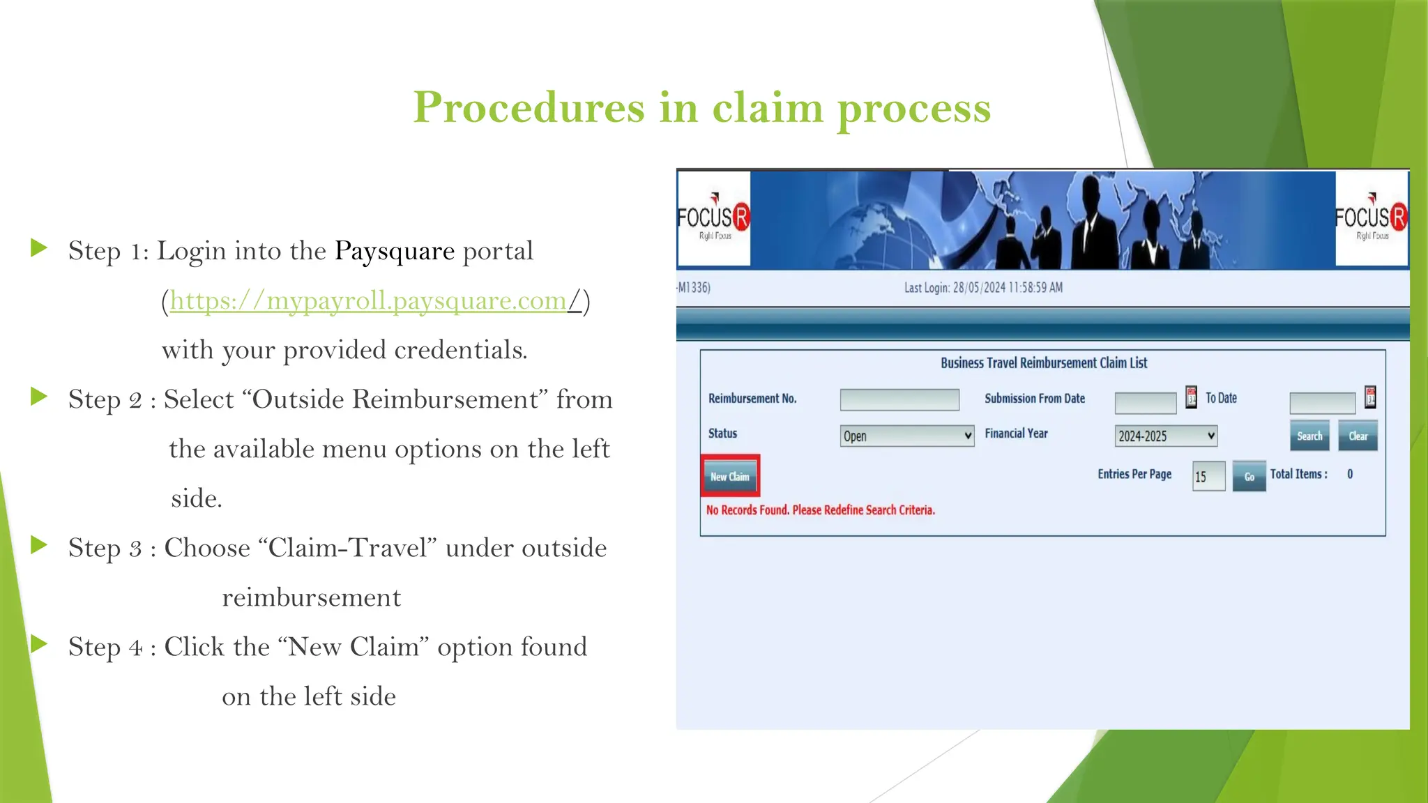 CLAIM PROCESS in the pay square application | PPTX