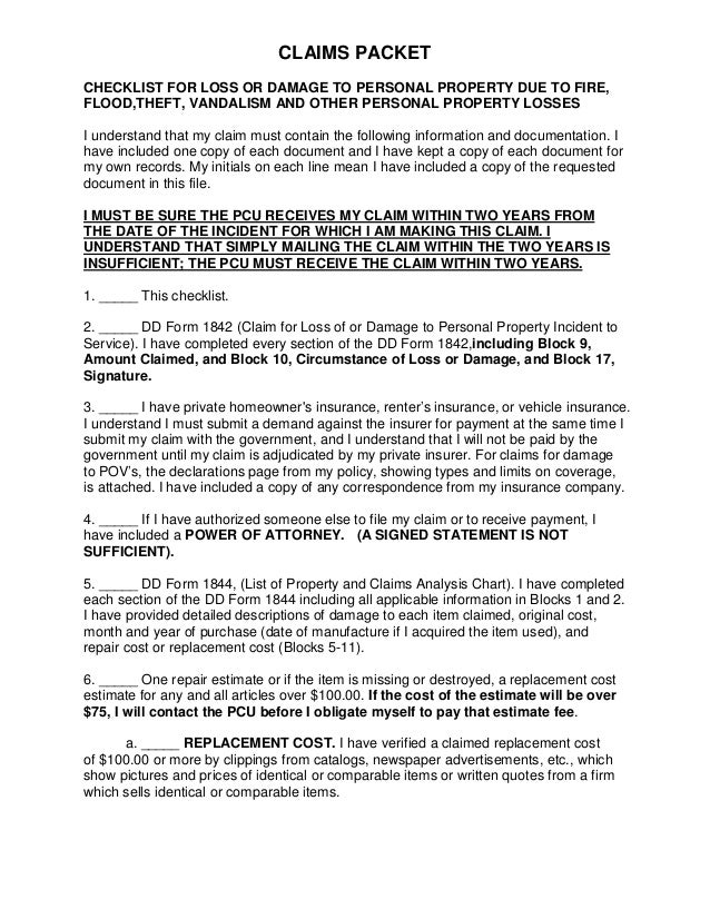 claims package dd form 1840