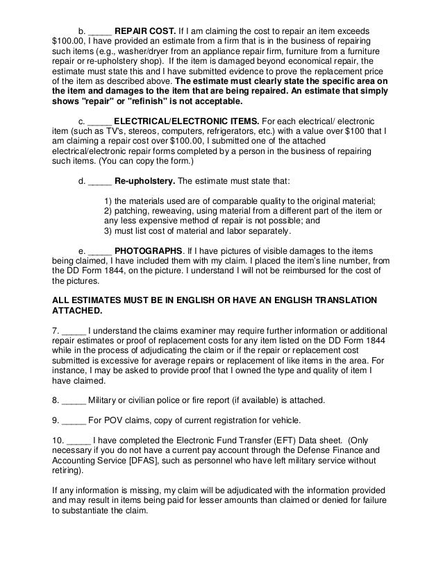 claims package dd form 1840