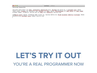 LET’S TRY IT OUT
YOU’RE A REAL PROGRAMMER NOW
 