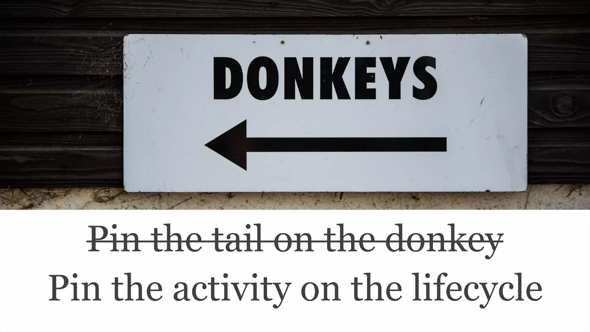 Pin the tail on the donkey
Pin the activity on the lifecycle