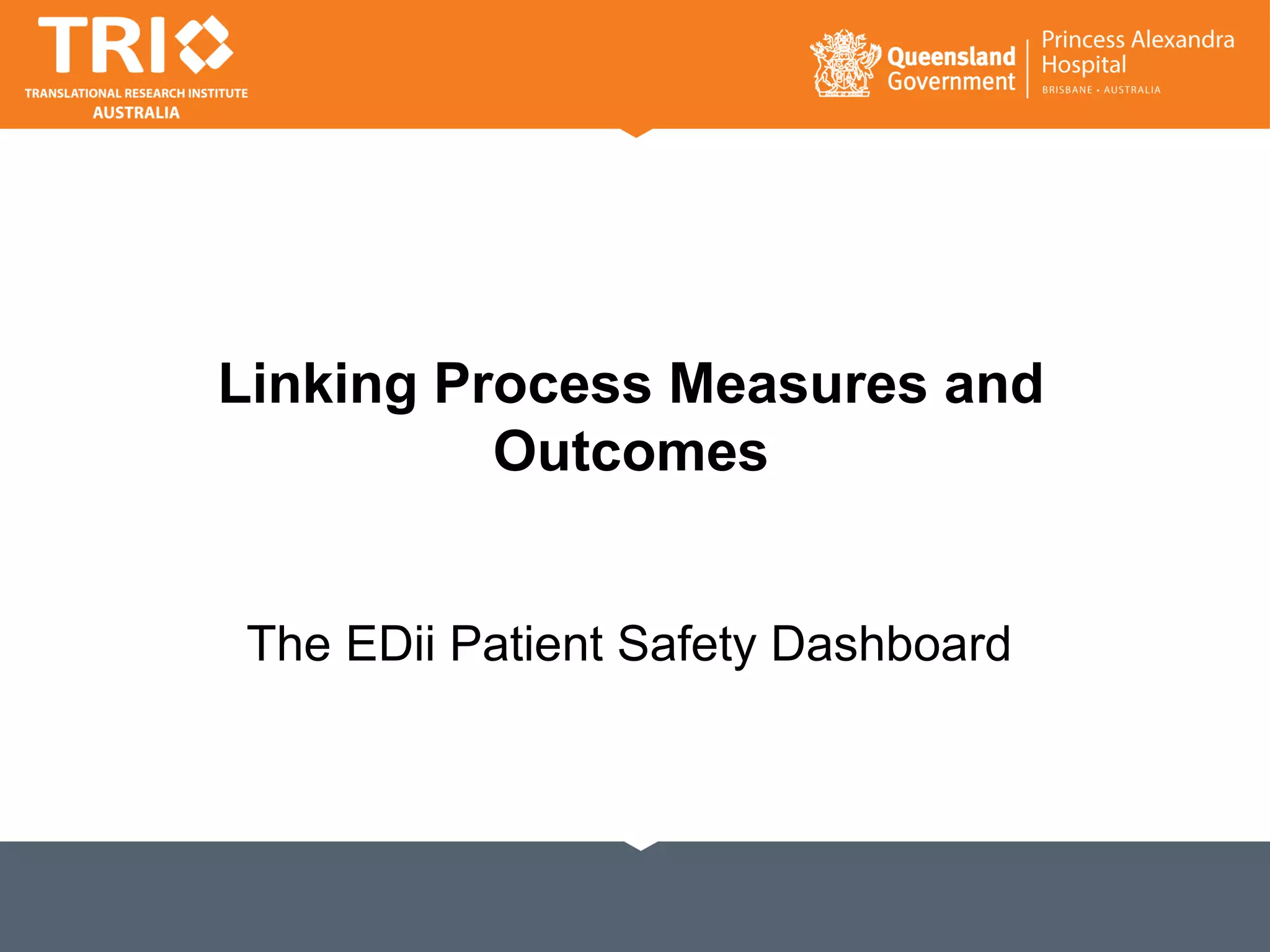 The EDii Patient Safety Dashboard
Linking Process Measures and
Outcomes
 