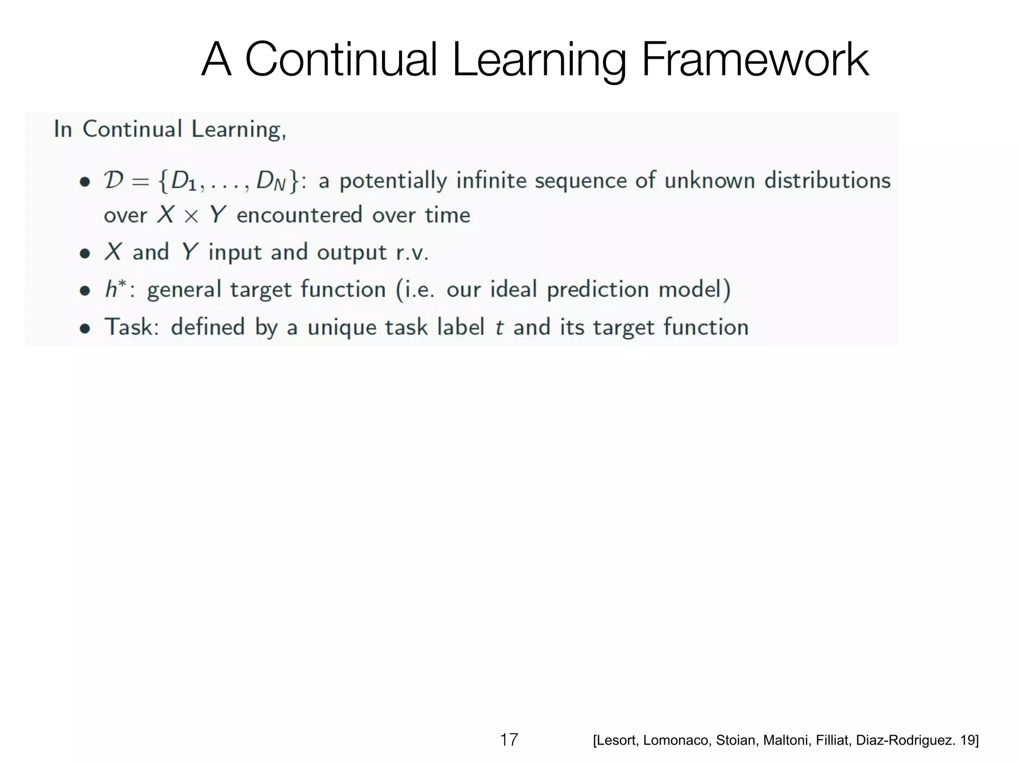[Lesort, Lomonaco, Stoian, Maltoni, Filliat, Diaz-Rodriguez. 19]
 