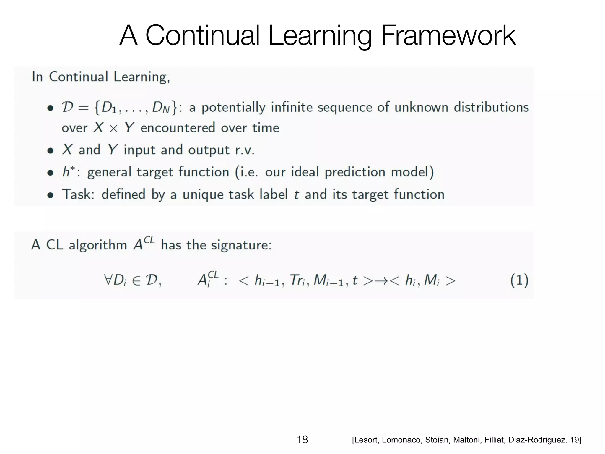 [Lesort, Lomonaco, Stoian, Maltoni, Filliat, Diaz-Rodriguez. 19]
 