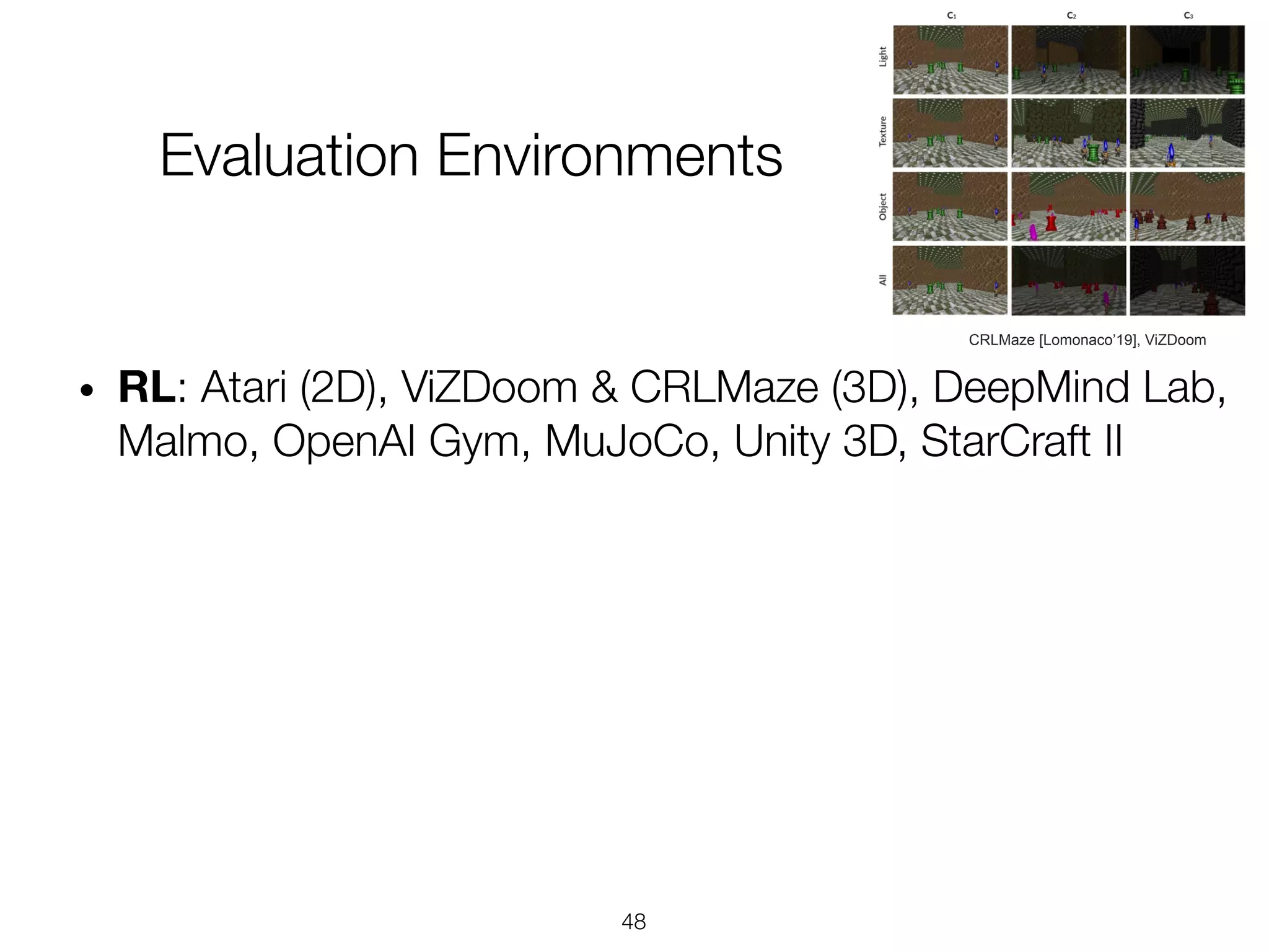 CRLMaze [Lomonaco’19], ViZDoom
 