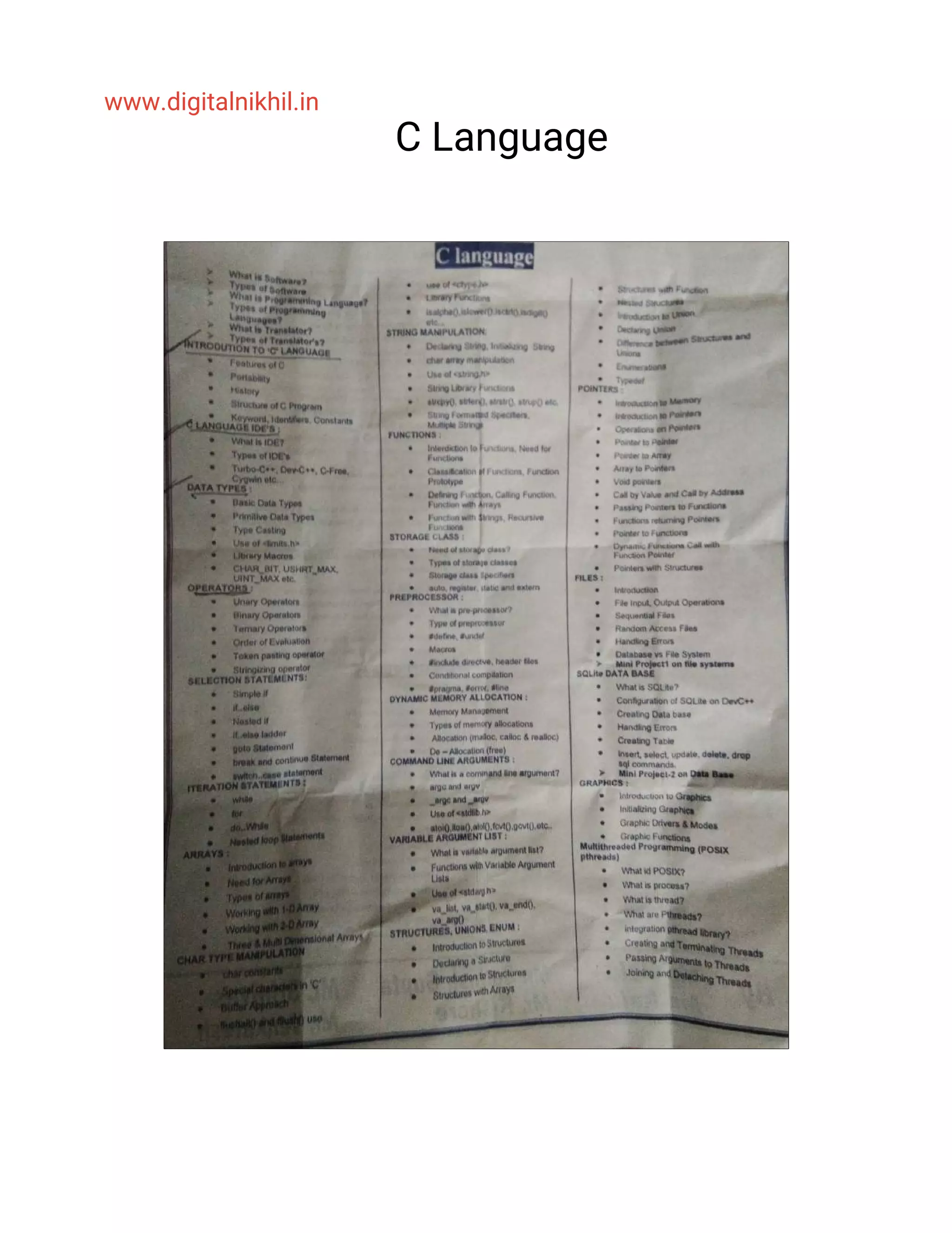 C Programming Language Detailed Notes with Solved program | PDF ...