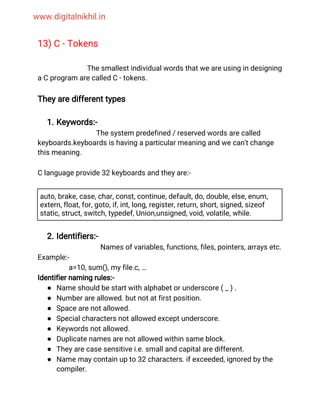 C Programming Language Detailed Notes with Solved program | PDF