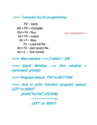 C Programming Language Detailed Notes with Solved program | PDF