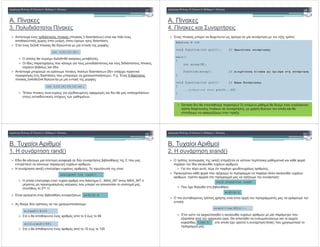 A.
3. $
%
# ! (! 3 ) ! #
! $ & , ! $ # $
# 5x2x8 ! & ' :
* ! ! # 5x2x8=80 # " # .
* ! ! $ % $ $ $ $ !
$ " " &.
! $ ! ! & ( $! !
! ! $ ! ! $ ). . . 5-
! 2x4x9x2x4 & ' :
)# ! $ % 0 $ # ' %# ! $
$ ! $ $ .
int [5][2][8];
int [2][4][9][2][4];
A.
4. $
%#
! ! $ $ 0 ! :
#define N 100
void function(int pin[]); //
main()
{
int array[N];
function(array); //
}
void function(int pin[]) //
{
... pin[0...99]
}
! ! # ! ! #
! # $ ! $ , & !
! #0 $ ' 3 $ ! 0 .
9. )$
1. . $ rand()
%$
5 & $ ' $ " " C ! $
! #! $ $ ! % % $ & .
. $ rand() ! #' $ $ . ) ! $! :
. ! ! #' # $ 0...MAX_INT ! $ MAX_INT
#% ! # # ! $ ! !
( $ 232-1)
5 # " " $
! $ ! $ :
x ! $ # ! 0 # 99
x ! $ # ! 10 # 100
unsigned int rand()
stdlib.h
x=rand()%100
x=10+rand()%91
9. )$
2. . $ srand()
&
* ! $ % rand() 3 ! ! ! '
! % $ $ & .
% $ , # ! % 4 $ $ $ .
# $ ' ! $ # $ ! % ! % $ $
& , ! #! ! % #0 $ $ :
$ # " " :
* ! $ # ! $ ! % % 4 $
:
& ! $ $ & ! ! $
0 ! # $ & . / ! & $
' ! # $ time() ! $ !
! % .
void srand(int seed)
stdlib.h
srand(time(NULL));
time.h
 