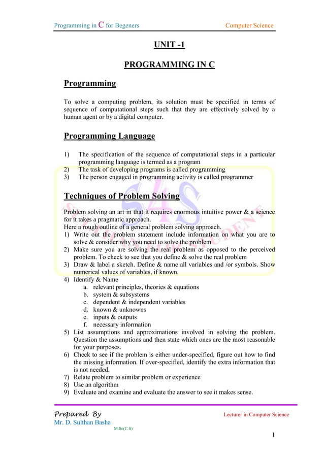 SULTHAN's - C Programming Language notes | PDF