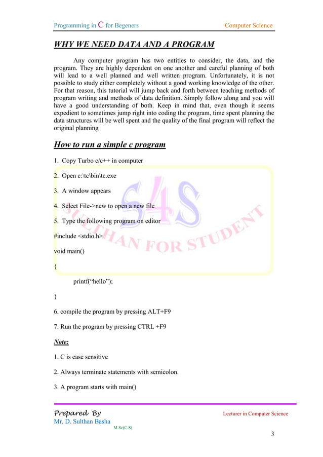 SULTHAN's - C Programming Language notes | PDF